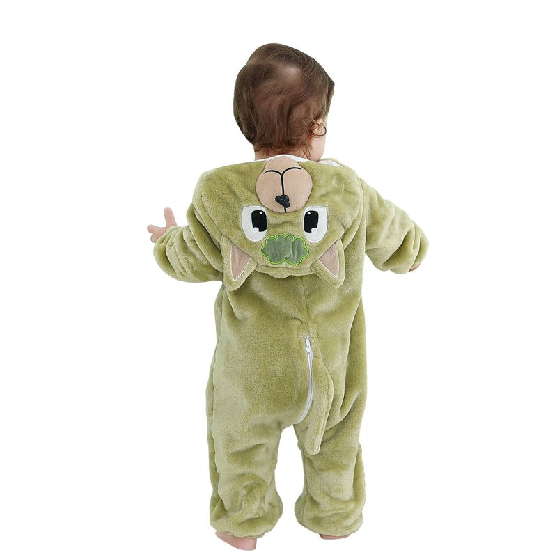 Kids Animal Cosplay Romper - Hooded Flannel Jumpsuit for 12-18 Months - Green D Variation