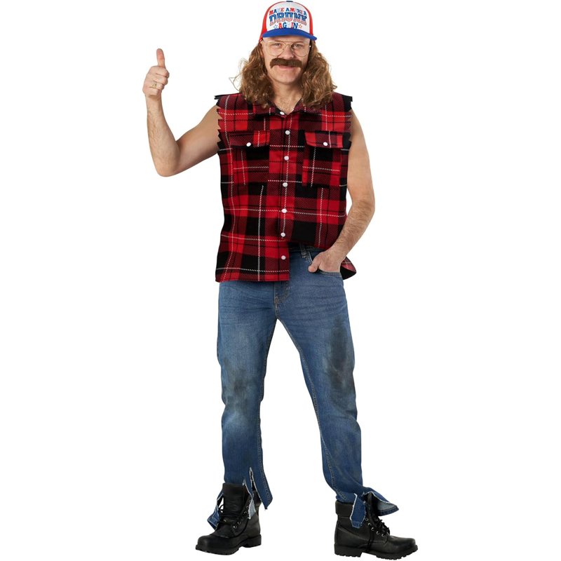 Men's Hillbilly Costume Halloween Fancy Dress - Large Red Variant