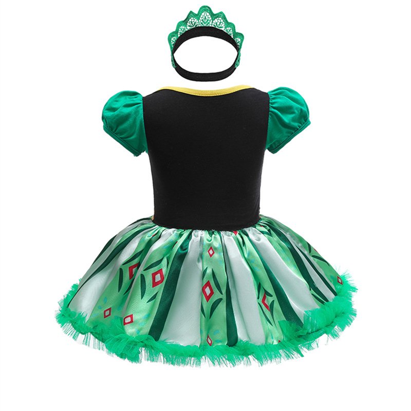 Black and Green Baby Girl Princess Dress Up Romper with Tutu & Headband - 6-9 Months