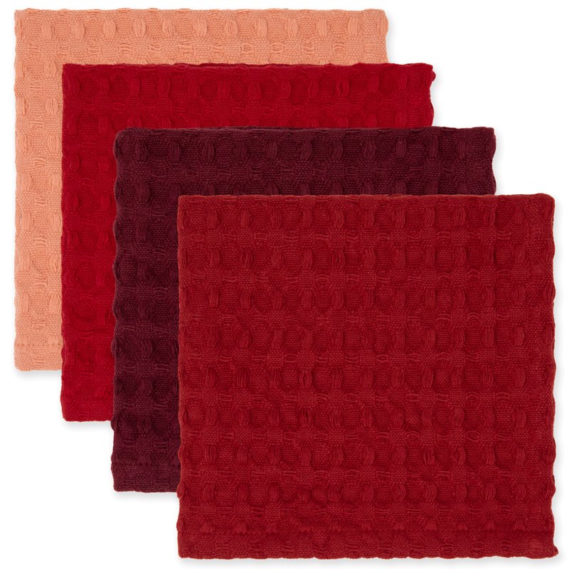 100% Cotton Waffle Dishcloths Set - 4 Pack, Red
