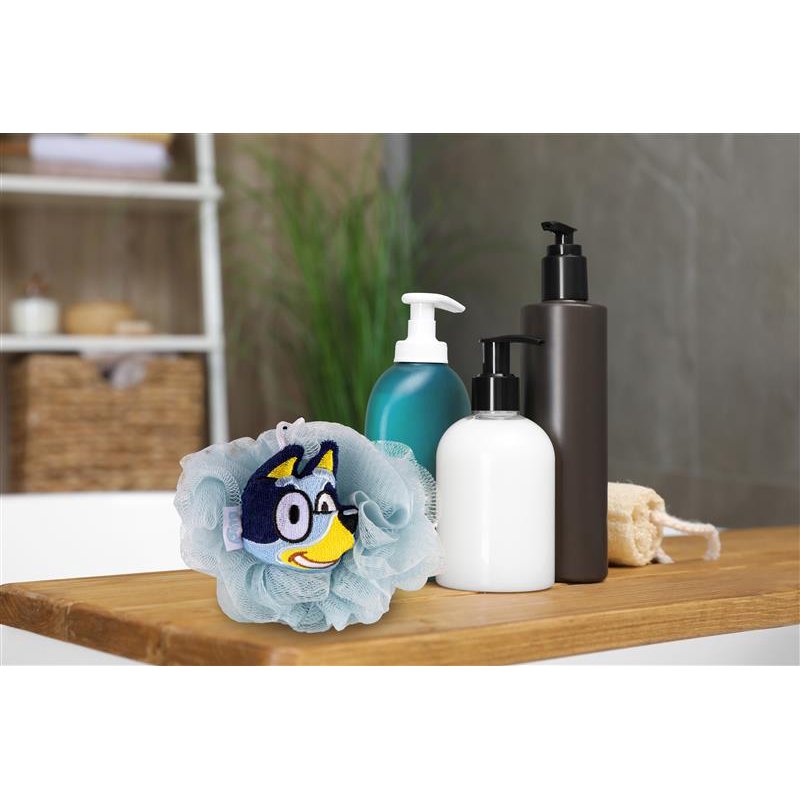 Kids Bluey 3D Loofah - 5 Inch Bath Sponge with Embroidered Character, Soft & Absorbent