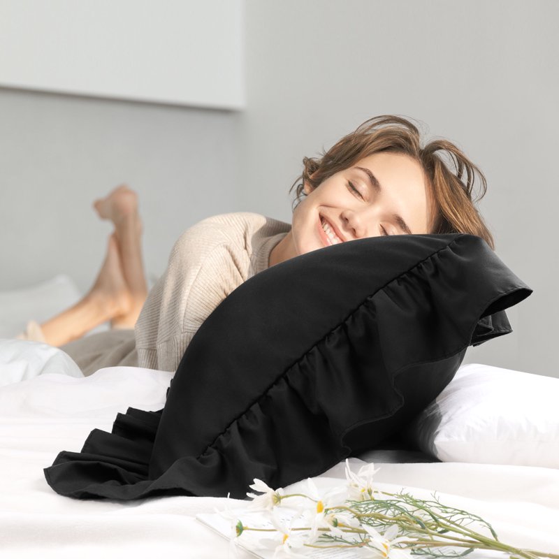 King Size Microfiber Ruffle Envelope Closure Pillowcases - Black, 2 Pcs