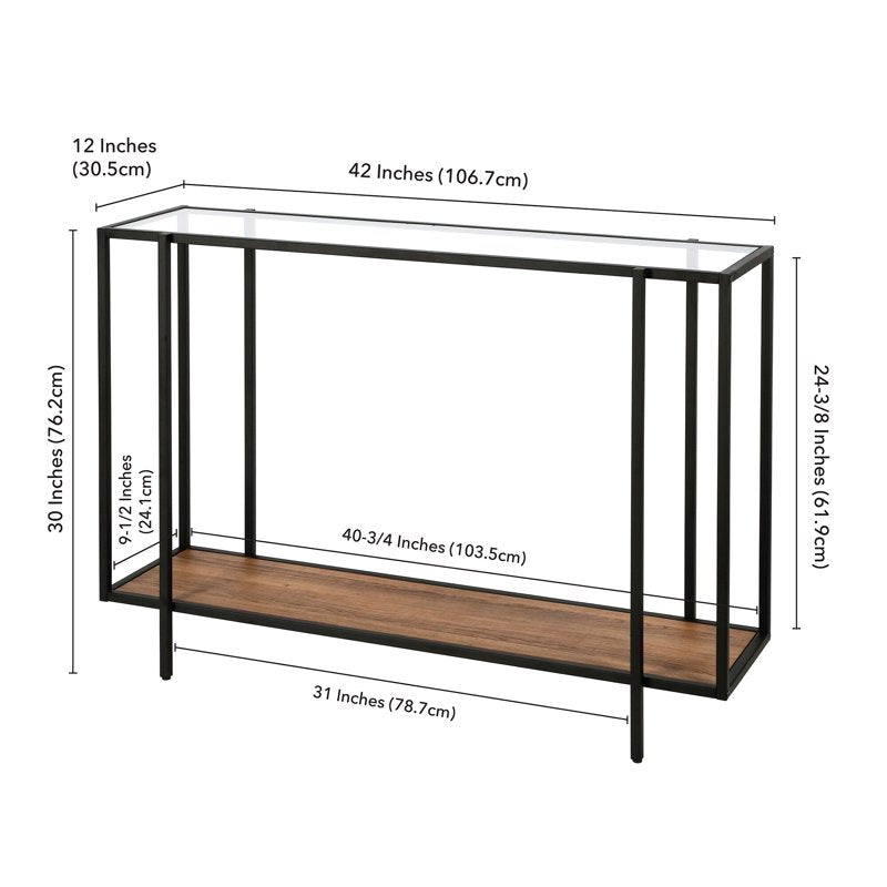 42" Wide Rectangular Console Table with MDF Shelf - Blackened Bronze & Oak