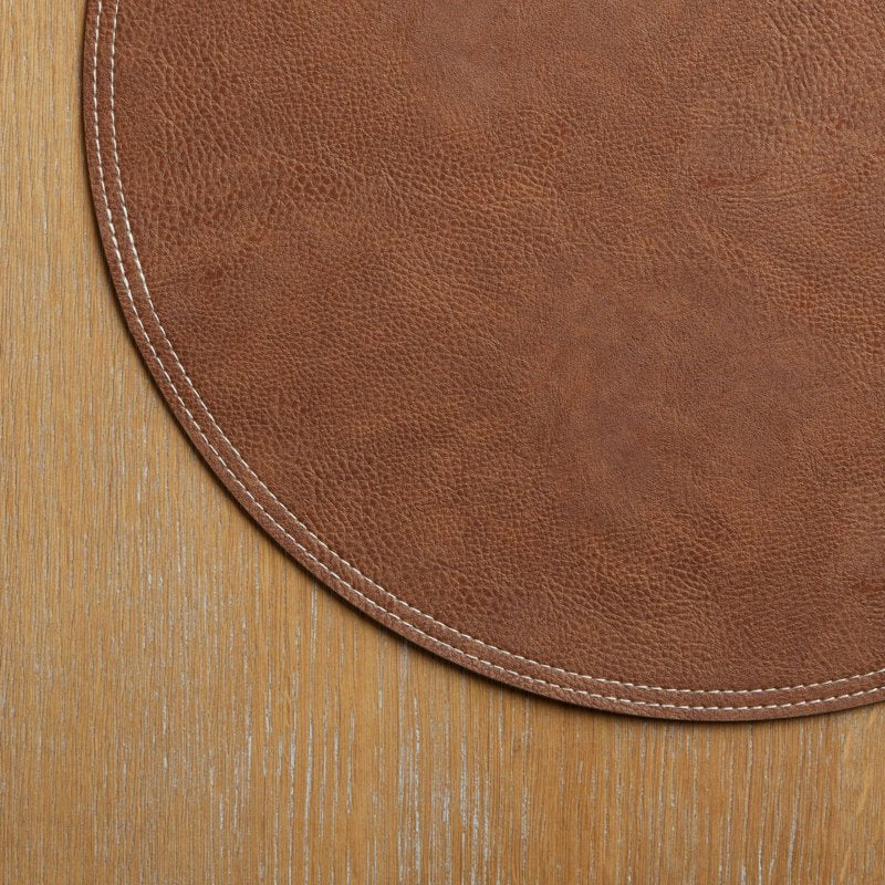 Faux Leather Round Placemat - 15" Brown, 2 Pack