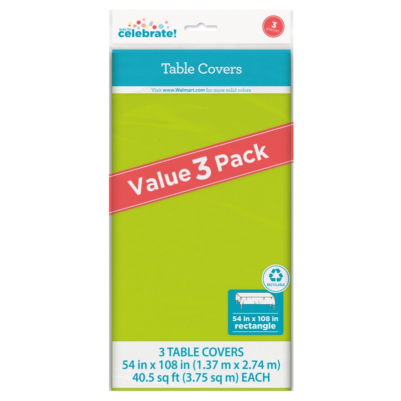 Green Rectangular Plastic Table Covers - 4 Pack, 54 x 108 in