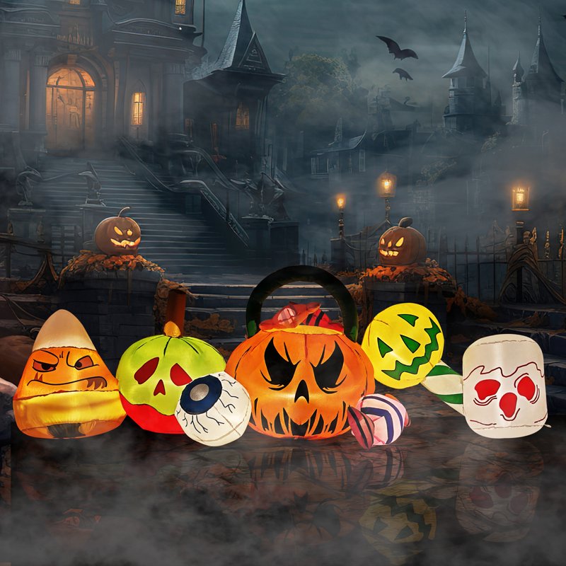 Halloween Inflatable Decorations - Pumpkins & Eyeball Blow Up Yard Banner with Built-in LEDs