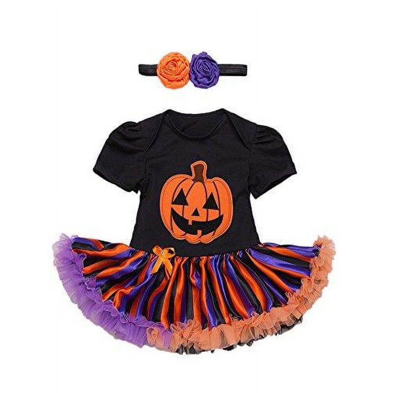 Baby Girl Pumpkin Romper Dress & Headband Set - S/0-3 Months Halloween Outfit