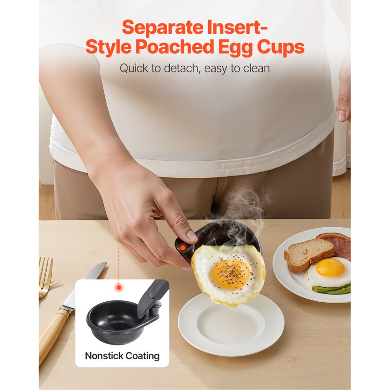 4-Cup Stainless Steel Egg Poaching Pan with Nonstick Cups and Glass Lid