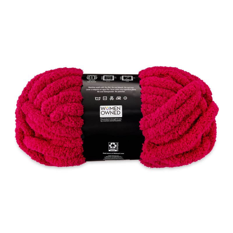 Super Bulky Chenille Yarn - Fuchsia Flame, 31.7 Yards, Soft Polyester