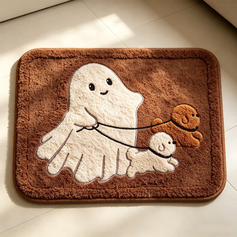 Halloween Doormat with Ghost Walking Dogs, 23.62x15.75in - Cute Indoor Front Door & Bath Floor Mat - Variation: 59 Square