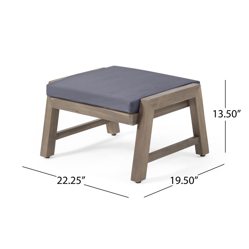 Acacia Wood Outdoor Ottoman Set with Cushions - Gray/Dark Gray