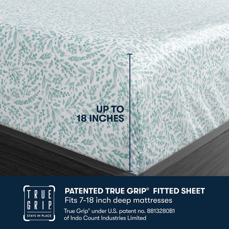 Full Size Bed Sheet Set - Misty Blue Botanical 6-Piece 800 Thread Count Cotton-Rich