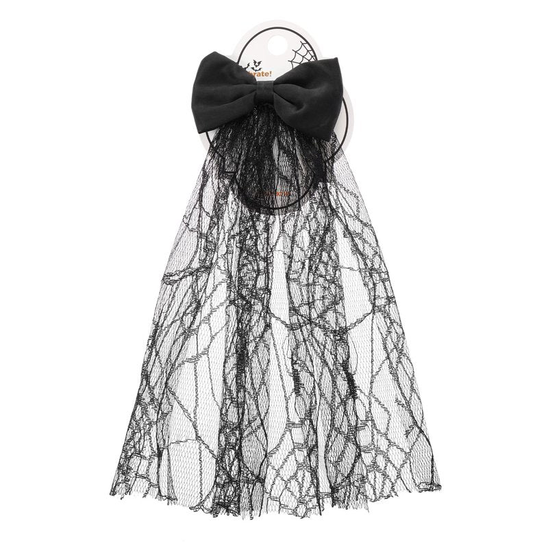 Halloween Spiderweb Lace Hair Bow Clip - Black Alligator Hair Accessory
