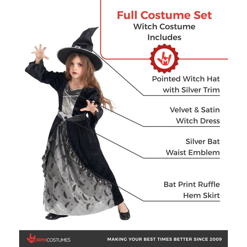 Morph Deluxe Girls Silver Witch Costume Hat S - Toddler Halloween Dress