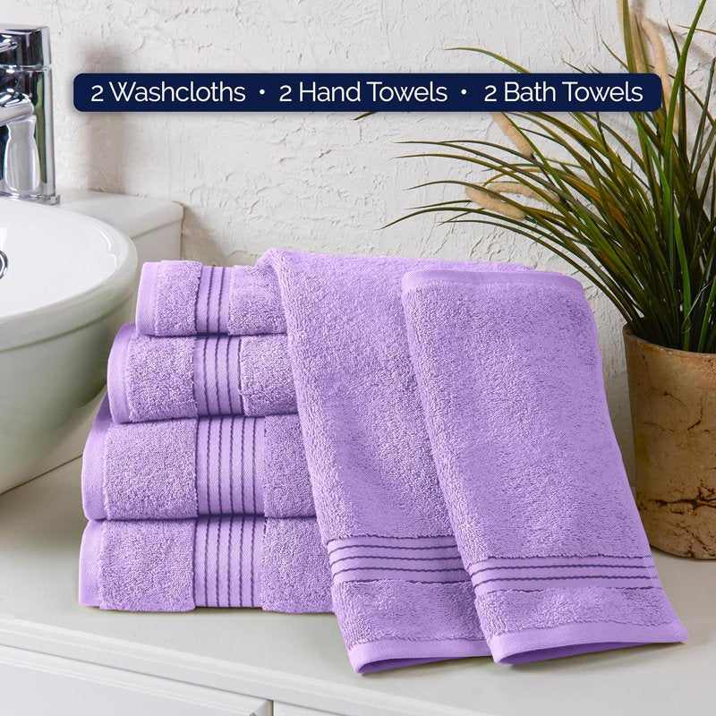 Lilac 6-Piece Luxury Cotton Towel Set - Quick Dry & Plush Bath Towels, Hand Towels & Washcloths