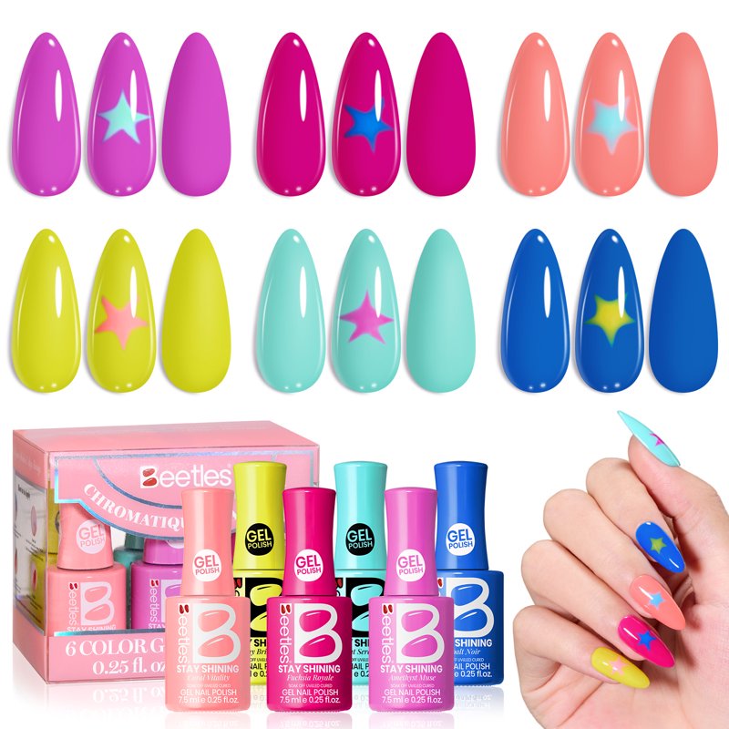 Neon Gel Nail Polish Set - 6 Vibrant Chromatique Shades, 7.5ml Each