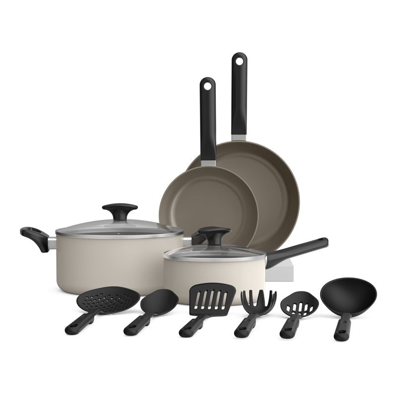 12-Piece Ceramic Nonstick Cookware Set - Oatmilk