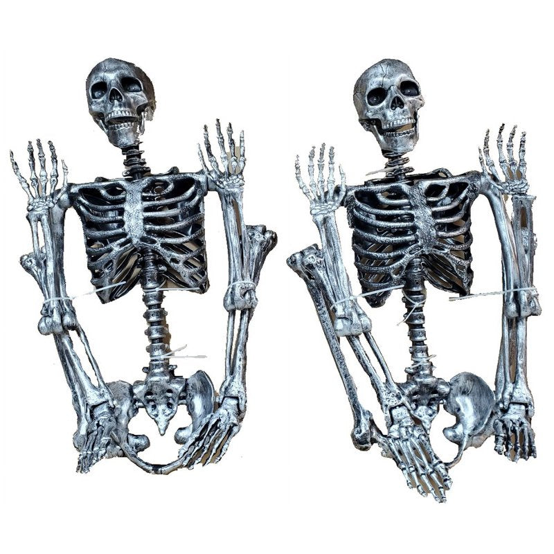Set of 2 60-Inch Animated Skeleton Decor with Light-Up Eyes and Moving Jaws - Battery Operated for Indoor Outdoor Halloween