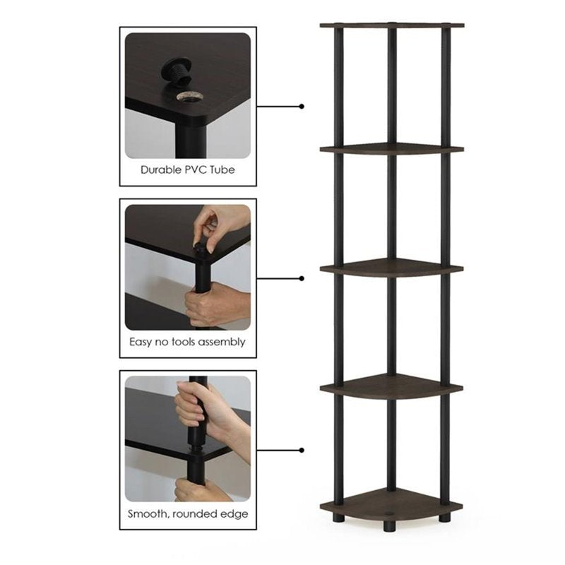 Furinno Turn-N-Tube 5-Tier Corner Display Rack - Dark Brown & Black