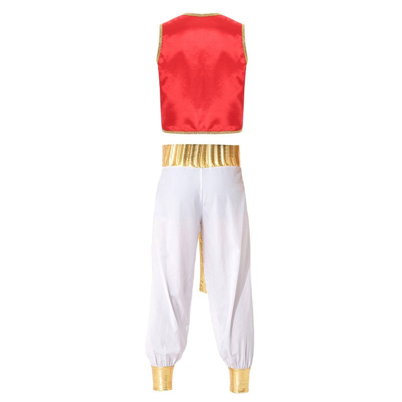 Men's Arabian Prince Costume Vest & Harem Pants Set - Burgundy & White 3XL