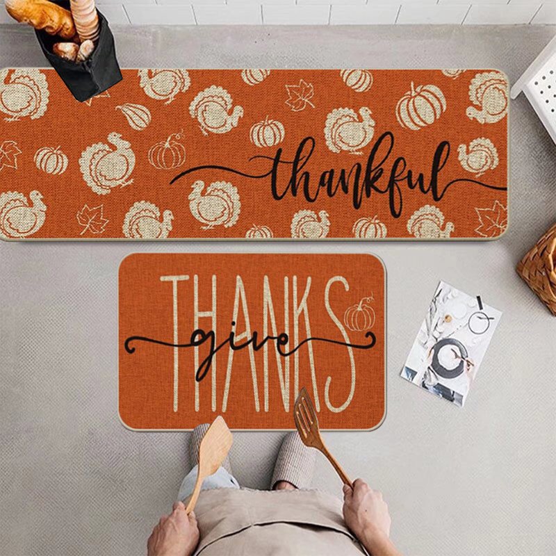 Pumpkin Rug Set - Non-Slip Halloween Floor Mats for Kitchen & Bathroom, 16x24in & 16x48in - Variation B