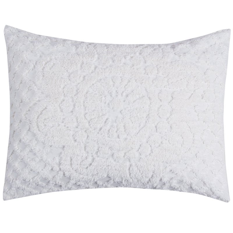 King Bedspread Set - 3 Piece Chenille Bedding with Pillow Shams - White