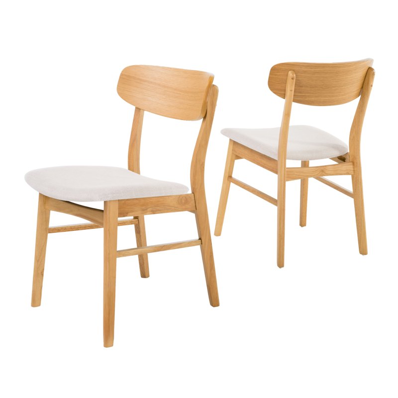 Set of 2 Light Beige Fabric Dining Chairs with Natural Oak Legs