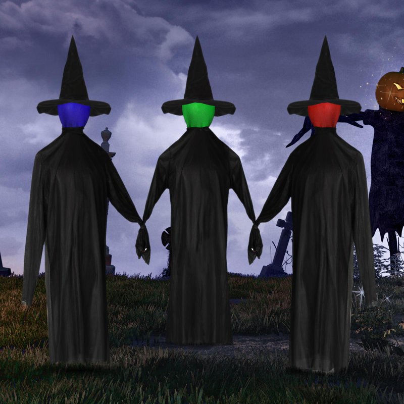 5.2ft Halloween Witches Decoration with Lighted & Sound-Activated Heads - Spooky Outdoor Props