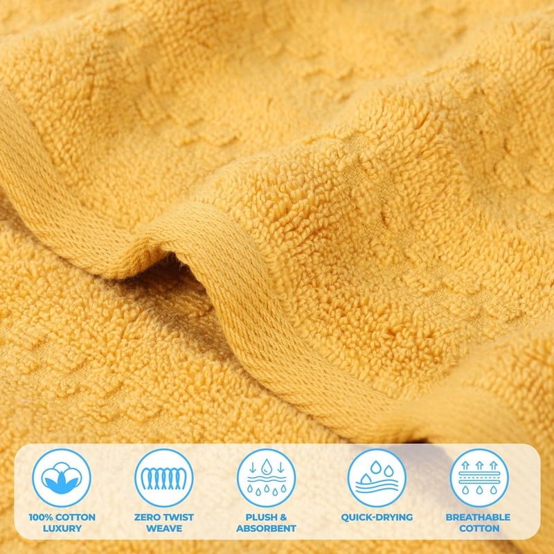 Gold 12-Piece Cotton Towel Set - Superior Zuma Waffle Textured Absorbent Towels