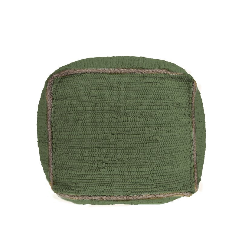 Green Square Braided Cotton and Jute Pouf Ottoman 18 Inch