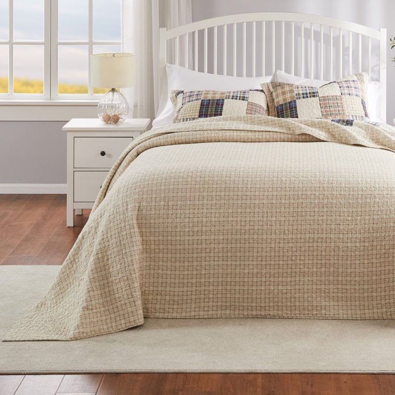 King Reversible Cotton Bedspread Set - Taupe Oxford Collection by Greenland Home