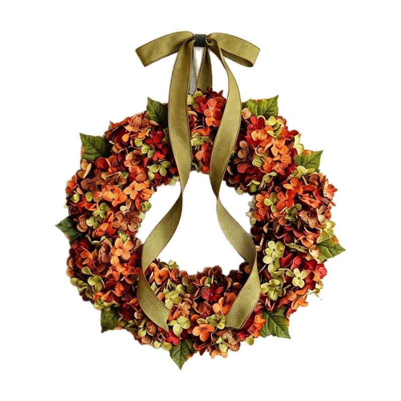 Fall Wreath for Front Door - Large Maple Leaf & Hydrangea Halloween Thanksgiving Decoration F-9