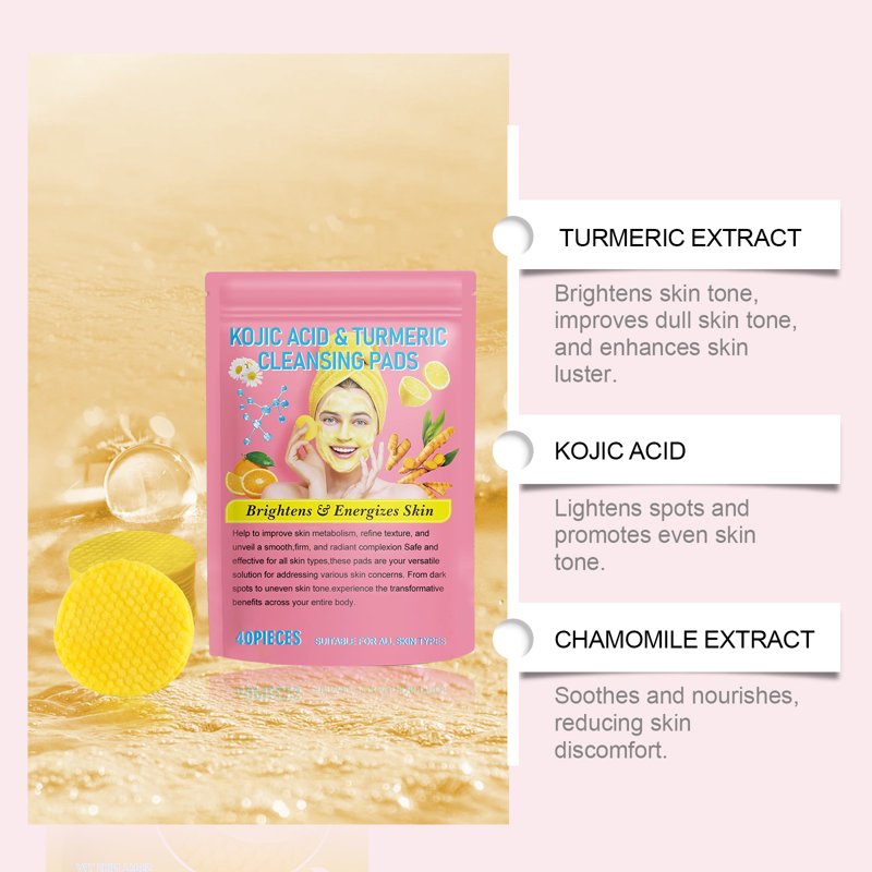 Kojic Acid and Turmeric Face Cleansing Pads - 40 Pads