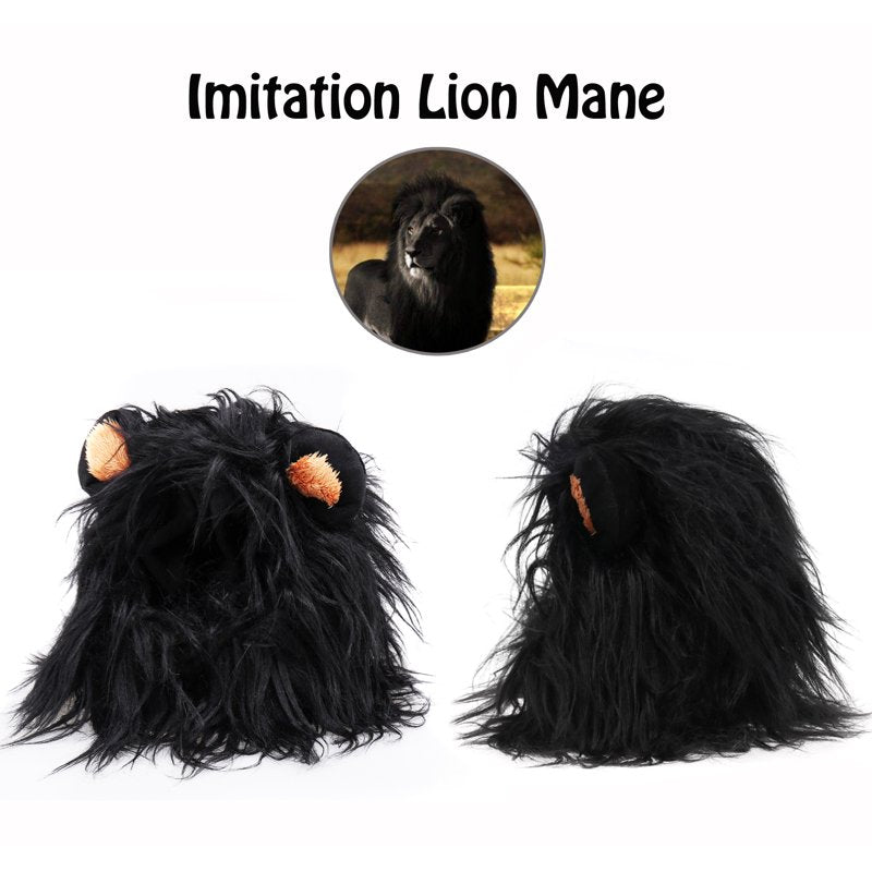 Lion Mane Wig for Cats - Black, Size S, Realistic Pet Costume for Halloween & Christmas