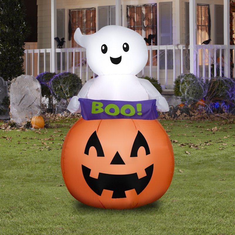 Halloween Yard Inflatable Baby Ghost in Jack-o'-Lantern with Banner, 3.5 Feet