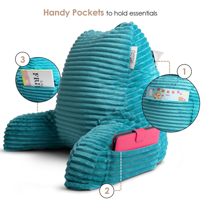 Blue Nestl Reading Pillow with Portable Lap Desk Stand - Medium, Striped Back Support