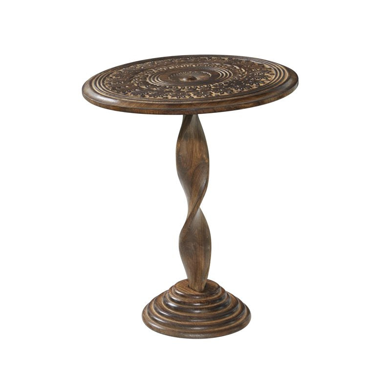 Handmade Intricately Carved Floral Accent Table - 18" x 22"