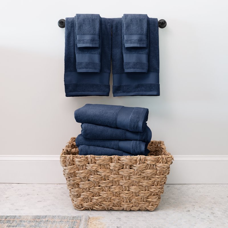 Noble Linens 6-Piece Farmhouse Cotton Bath Towel Set - Navy Blue