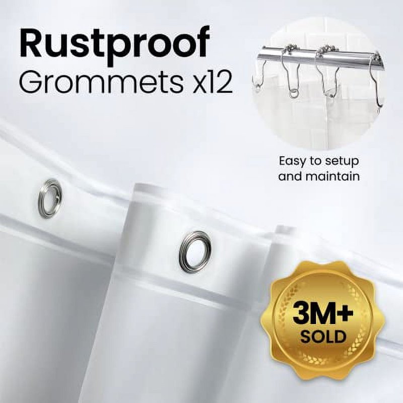(2 Pack) Heavy Duty PEVA Shower Curtain Liners - 72 x 72 Inches, Waterproof & Mildew Resistant