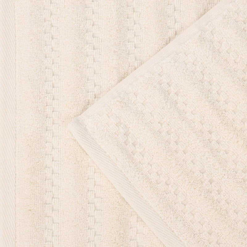 Ivory 3 Piece Waffle Textured Cotton Towel Set - Superior Zuma Zero Twist Bath Towels