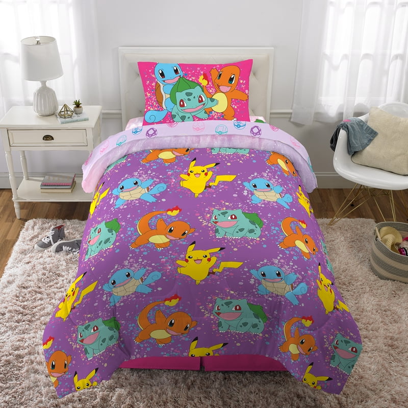 Pokemon Kids Reversible Comforter Bed in a Bag Twin - Purple Pink Tie Dye