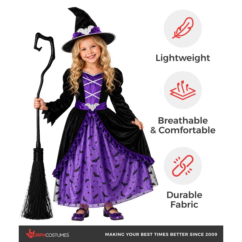 Kids Witch Costume Hat T2 - Purple & Black Fancy Dress for Girls Halloween