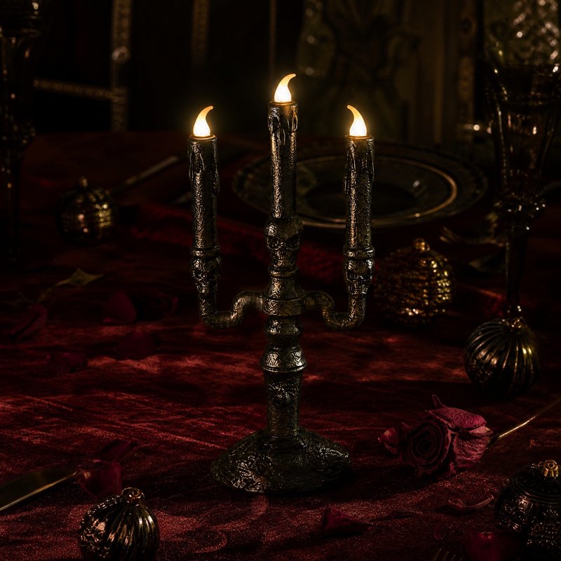 Halloween Skeleton Candle Lamp - Gold Frame Flickering Electronic Light - Variation #325as Show