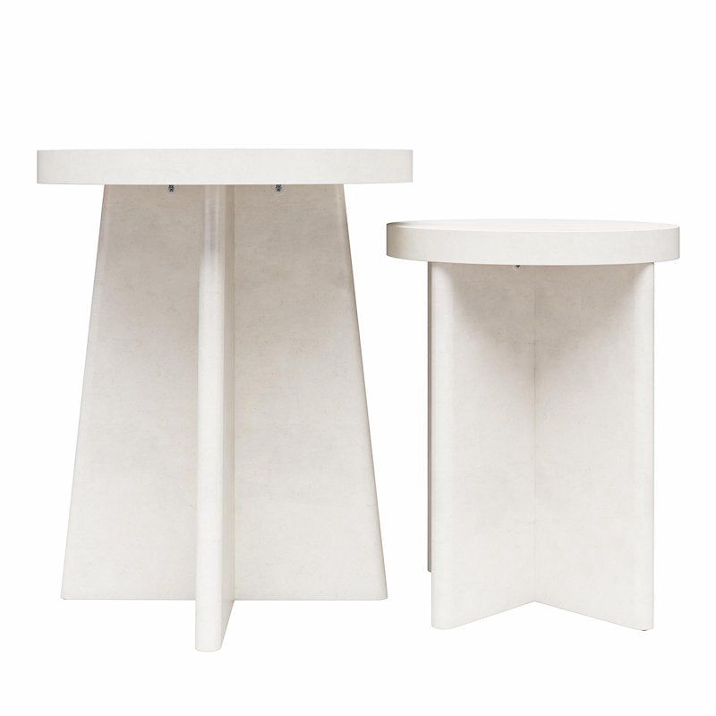 Liam Round End Tables Set of 2 - Faux Plaster Finish