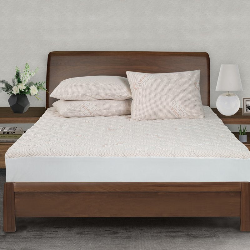 Twin All-in-One Copper Antimicrobial Mattress Pad - Water-Resistant & Hypoallergenic