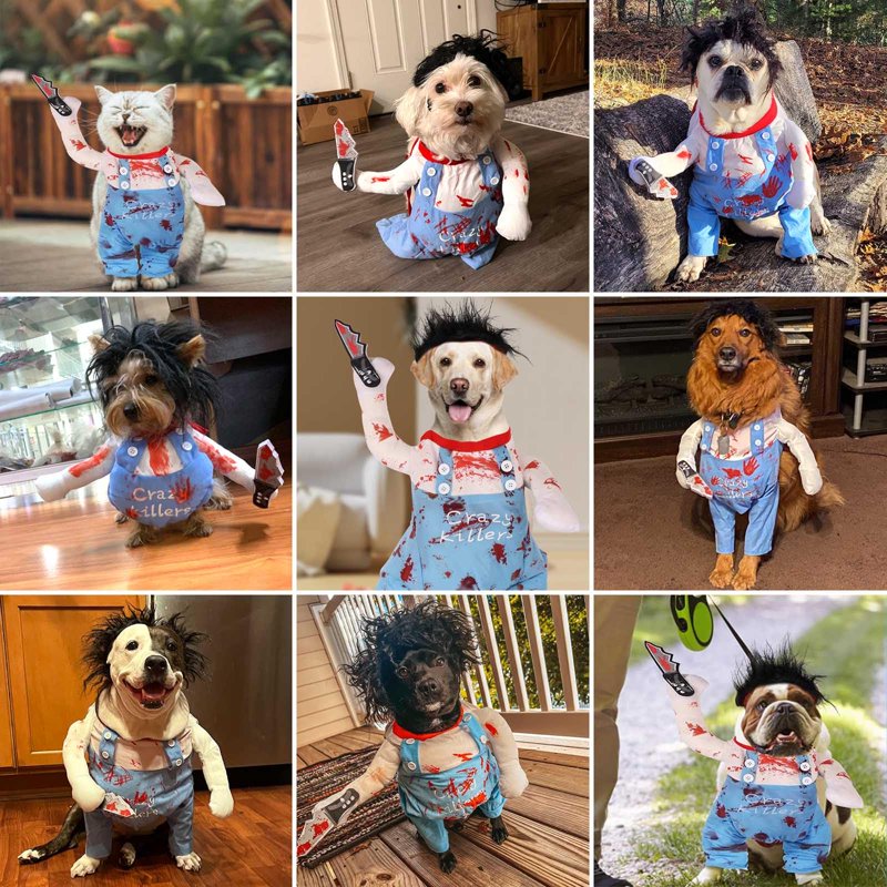Halloween Deadly Doll Dog Costume - Blue L Pet Spooky Cosplay Outfit