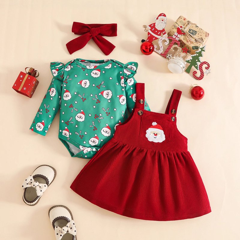 First Christmas Girl Outfit A10-Wine 12-18 Months Ruffle Romper Suspender Dress Set