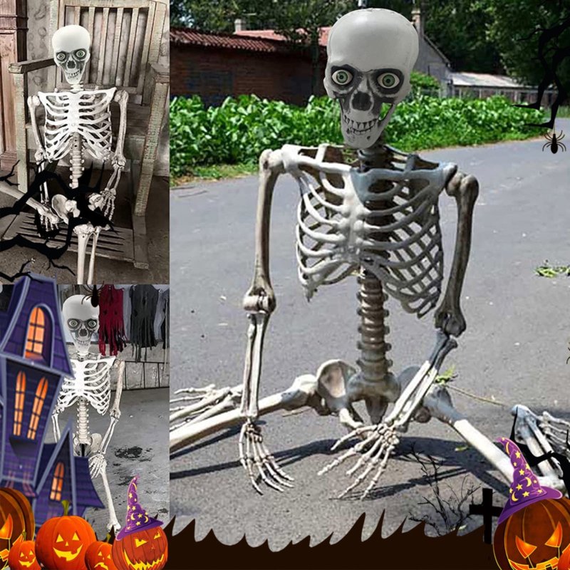 70 cm Life-Size Posable Halloween Skeleton Beige Indoor Outdoor Decor
