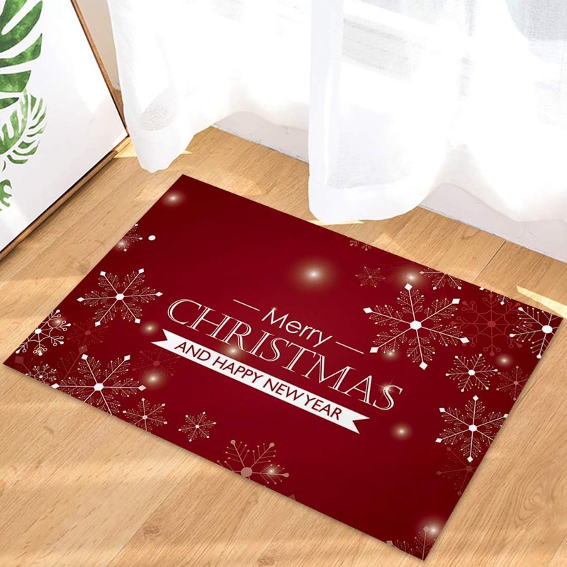 Christmas Snowflake Entrance Door Mat 24x16 Red Non-Slip Holiday Welcome Rug