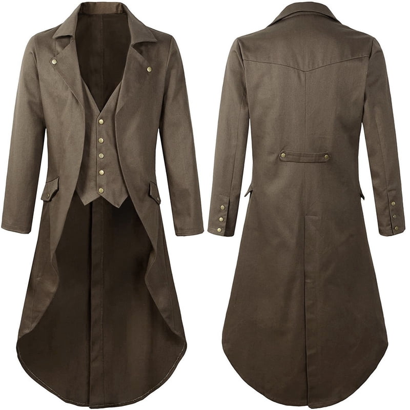 Men's Victorian Gothic Tailcoat Jacket - XXL Steampunk Costume, Layered Vest Look